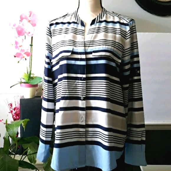 Calvin Klein Stripe Button Blouse 4 - Picture 3 of 11